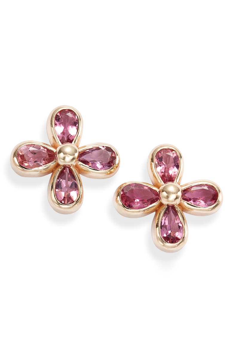 Anzie Bezel Bouquet Daisy Pink Tourmaline Stud Earrings, Main, color,