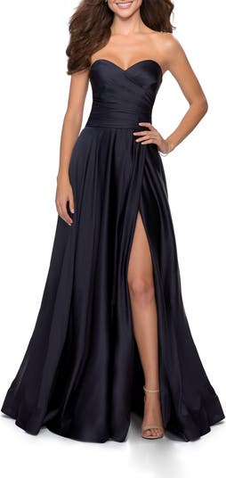 La Femme 27035 Strapless Jersey Strapless Double Cross store Back High Slit Gown NWOT