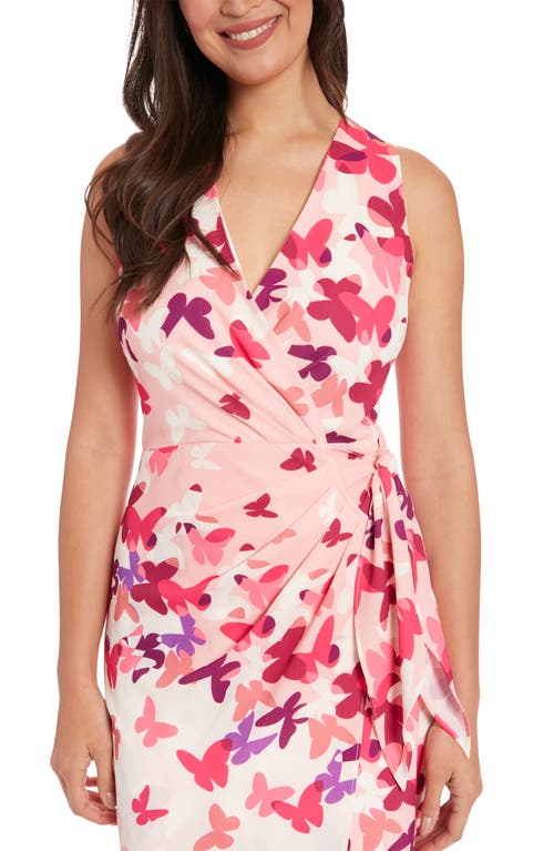 London Times Midi Wrap Dress In Pink Multi