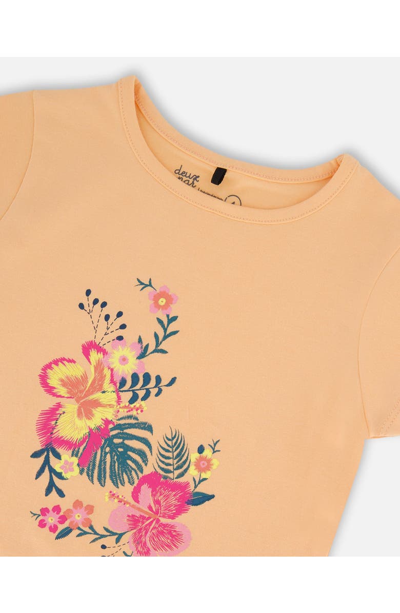 Deux par Deux Girl's Organic Cotton Tee Light Orange And Flowers, Alternate, color, 