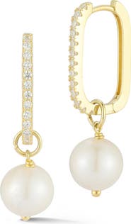 GLAZE JEWELRY Cubic Zirconia Cultured Pearl Drop Oval Hoop Earrings
