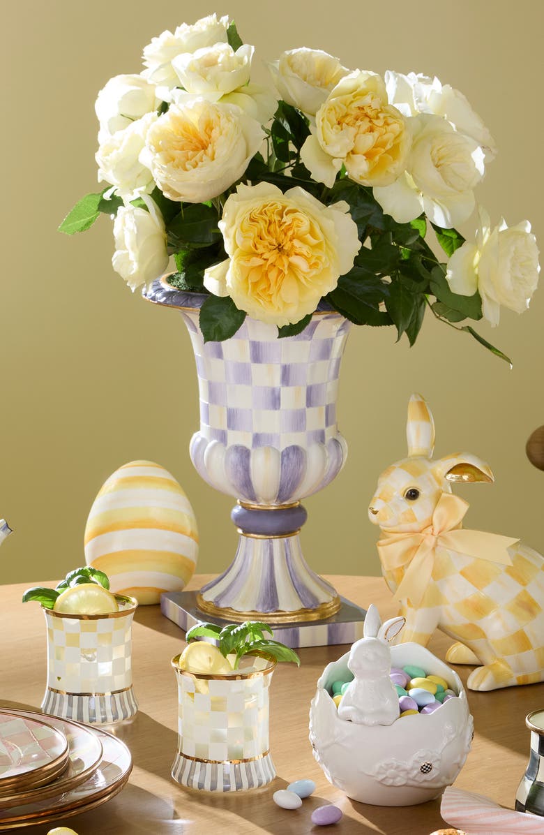 MACKENZIE CHILDS Violet Check Pedestal Tabletop Urn, Alternate, color, Violet