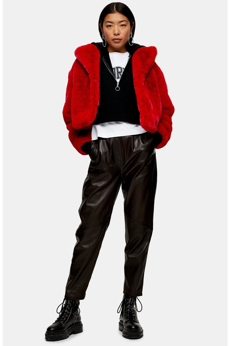 Faux Fur Crop Jacket, Alternate, color, RED