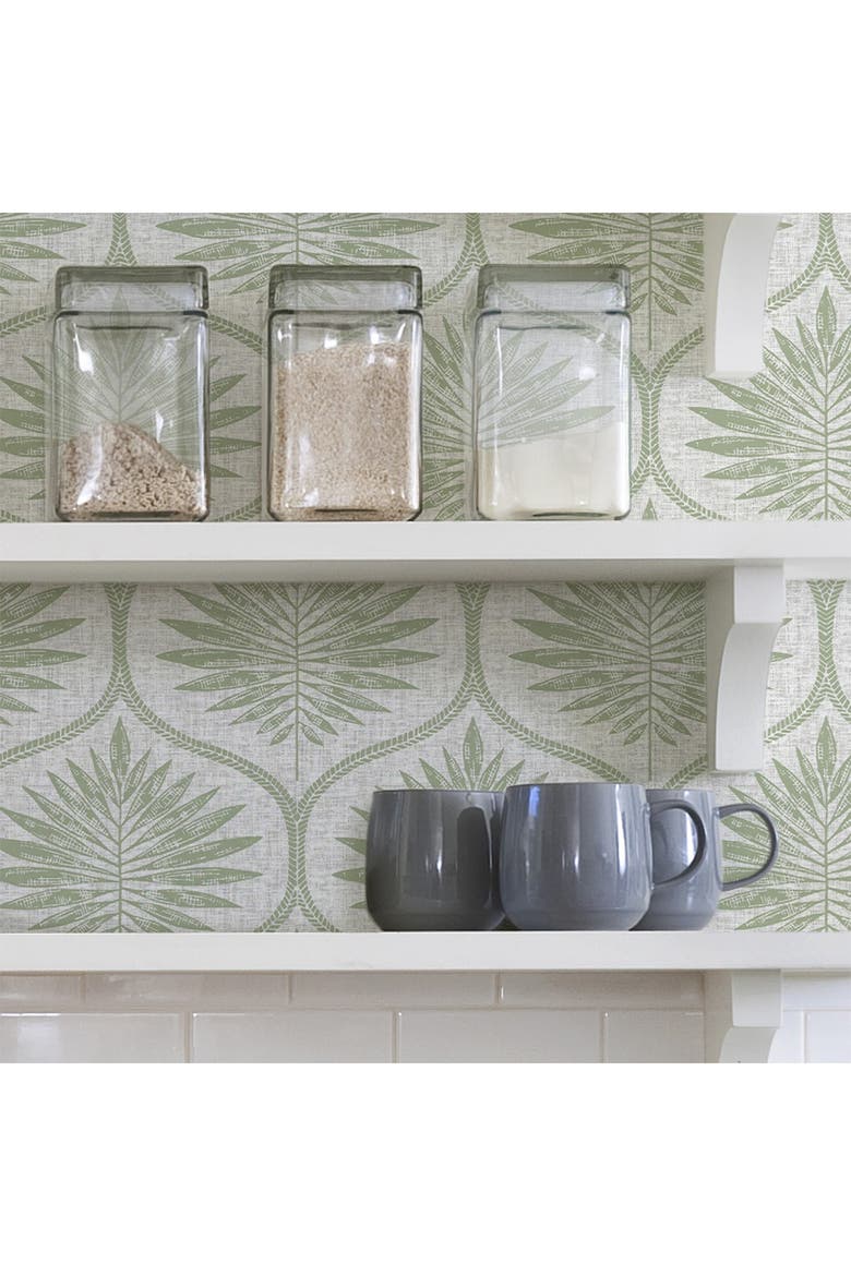 Green Primitive Leaves Peel & Stick Wallpaper, Alternate, color, GREEN