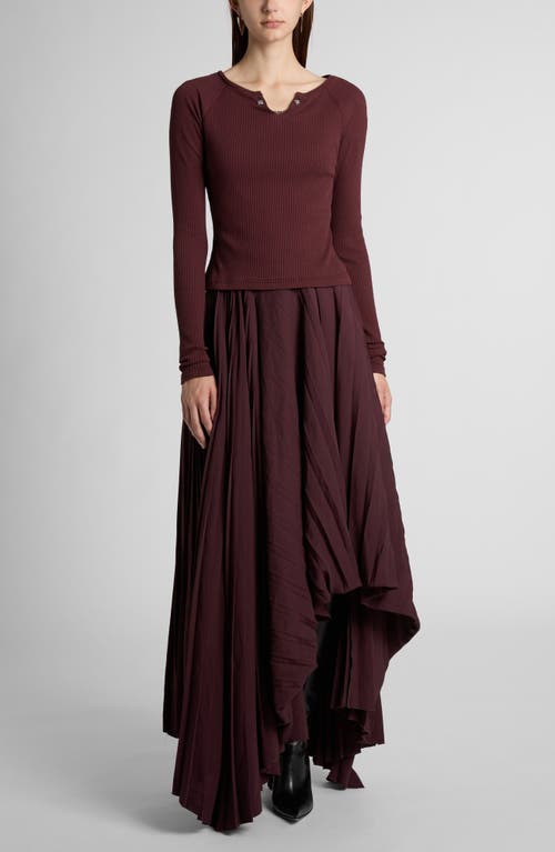 Alexander Mcqueen Pleated Asymmetric Maxi Skirt In Burgundy