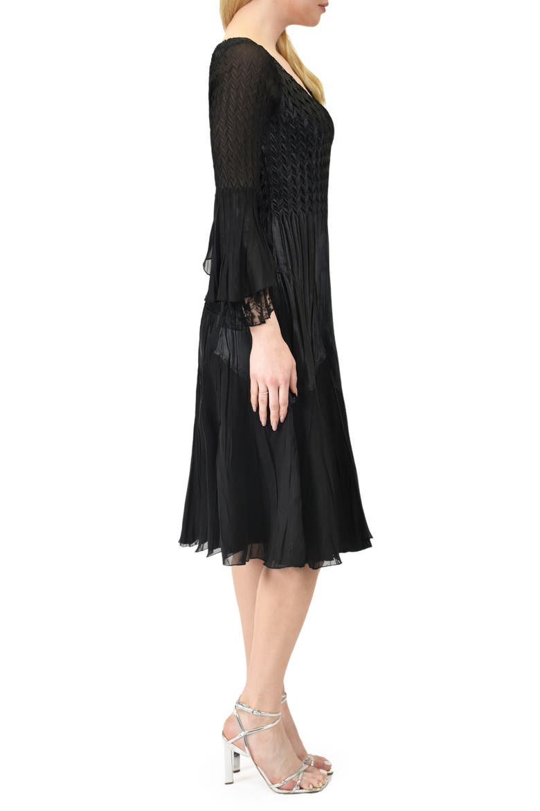 Bell Sleeve Chiffon & Lace A-Line Dress, Alternate, color, BLACK