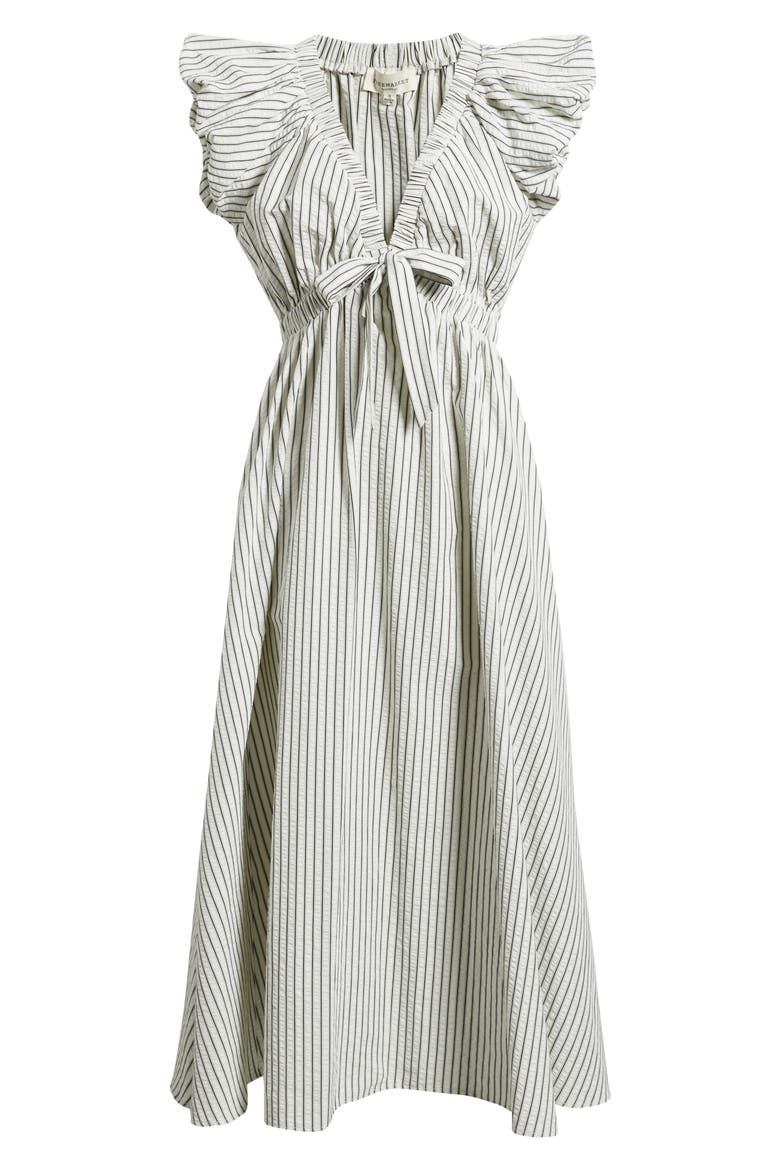 Stripe Plunge Neck Cotton Dress, Alternate, color, WHITE/ BLACK