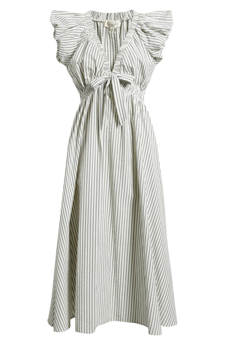 FREEMARKET Stripe Plunge Neck Cotton Dress, Alternate, color, White/ Black