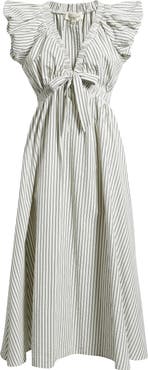 FREEMARKET Stripe Plunge Neck Cotton Dress