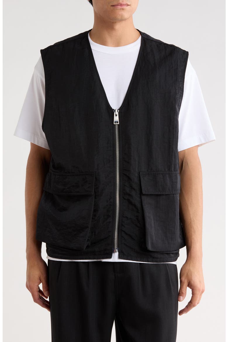 Nylon Zip Vest, Main, color, BLACK