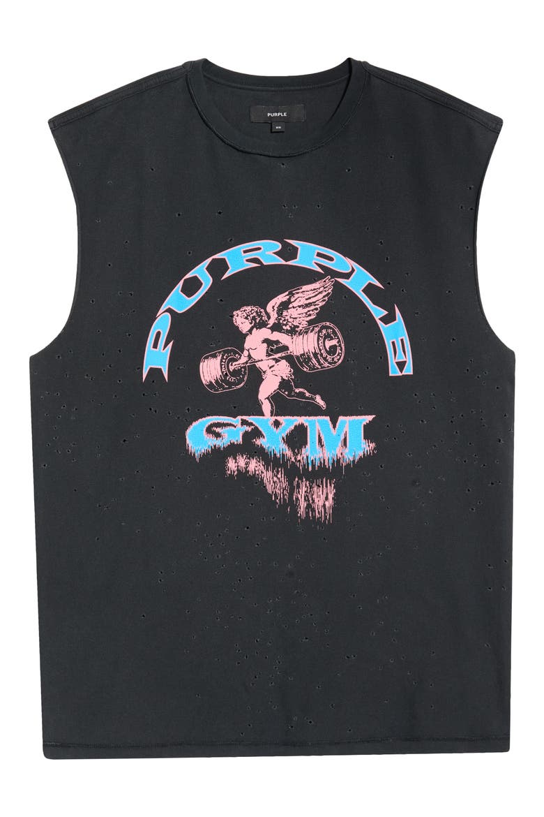 Textured Sleeveless Cotton Graphic T-Shirt, Alternate, color, BLACK