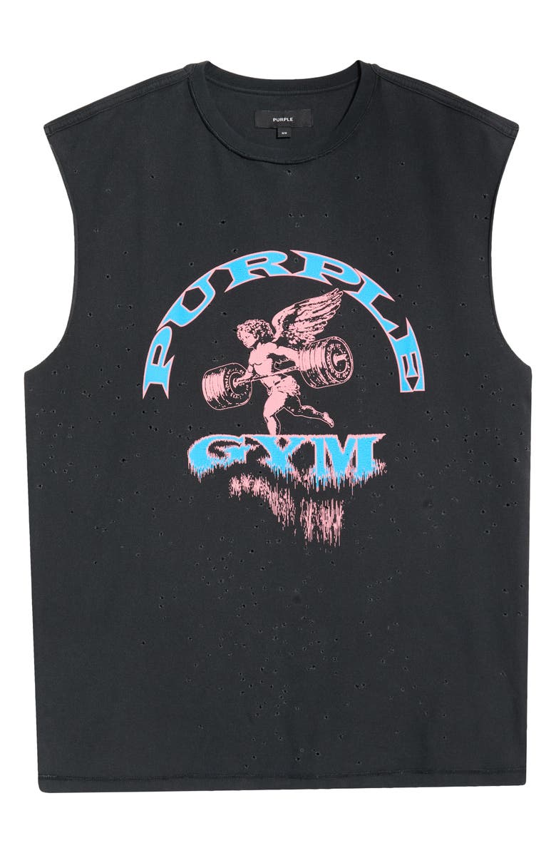 PURPLE BRAND Textured Sleeveless Cotton Graphic T-Shirt, Main, color, Black