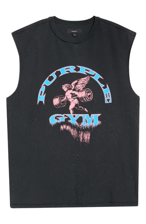 Textured Sleeveless Cotton Graphic T-Shirt