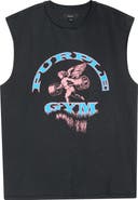 PURPLE BRAND Textured Sleeveless Cotton Graphic T-Shirt