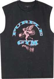 PURPLE BRAND Textured Sleeveless Cotton Graphic T-Shirt