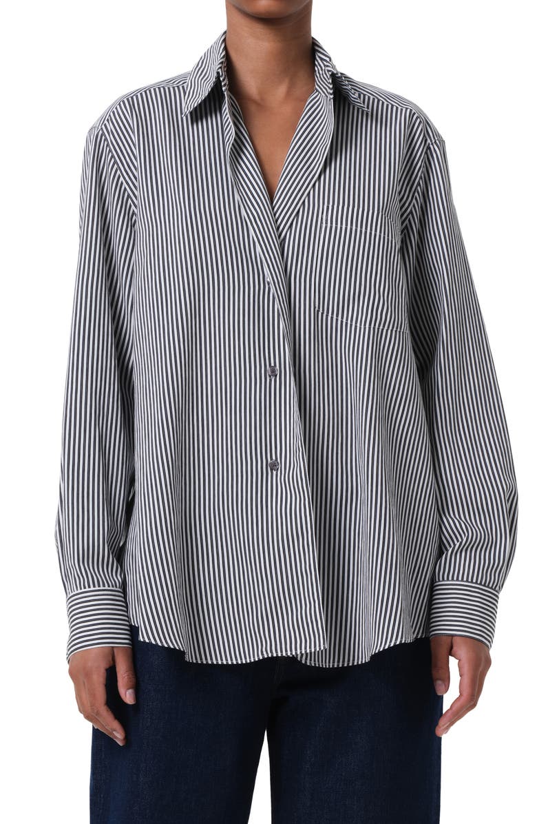 AGOLDE Aris Stripe Button-Up Shirt, Main, color, Solene Stripe Black And White
