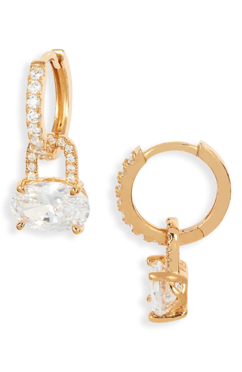 Nordstrom Oval Cubic Zirconia Drop Huggie Hoop Earrings, Main, color, 14K Gold Plated