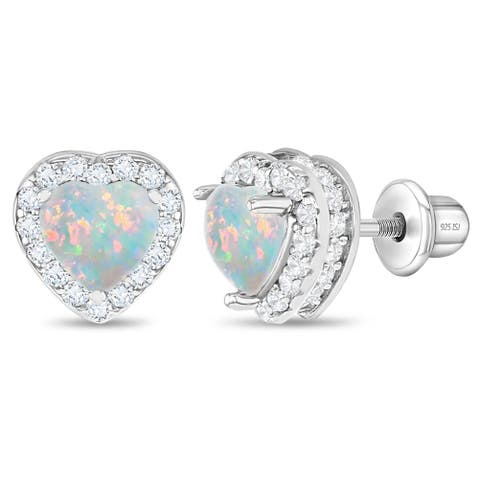 Opal Cubic Zirconia Heart Earrings