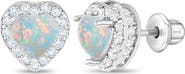 In Season Jewelry Opal Cubic Zirconia Heart Earrings