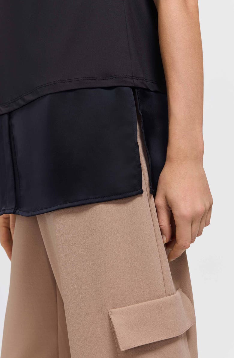 Foxcroft Sasha Sleeveless Mixed Media Shirt, Alternate, color, Black