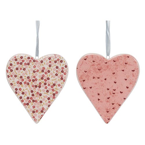Transpac Set Of 2 Ceramic Printed Hearts Home Decorations For Valentines Day Decorative Objects In Multi