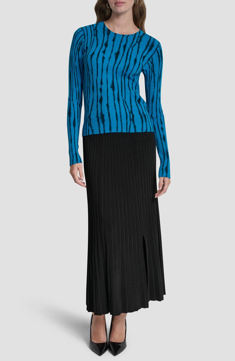 DKNY Dye Print Rib Sweater, Alternate, color, Blue Placed Graffiti