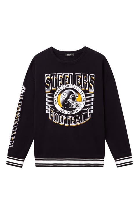 Pittsburgh Steelers Oversize Striped Rib Fleece Crewneck Sweatshirt