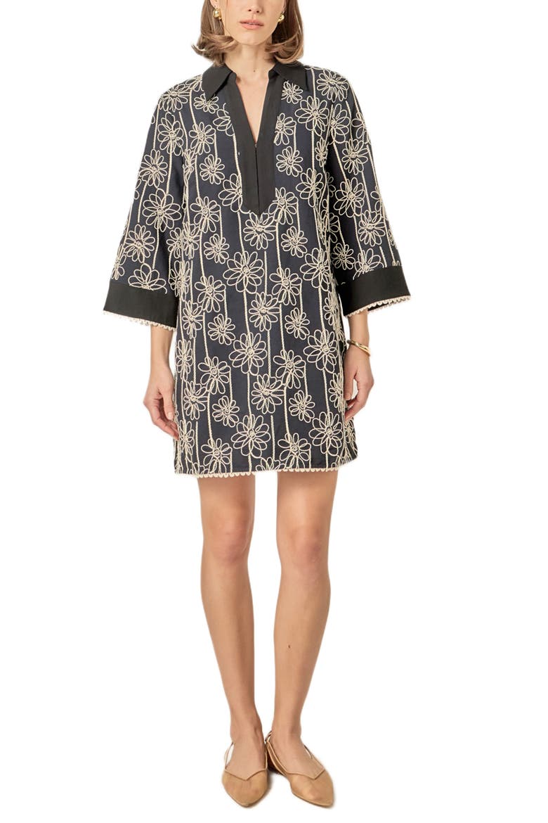Floral Embroidery Shift Minidress, Main, color, BLACK/ NATURAL