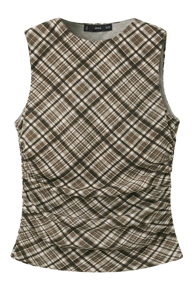 Plaid Draped Sleeveless Top, Main, color, BROWN