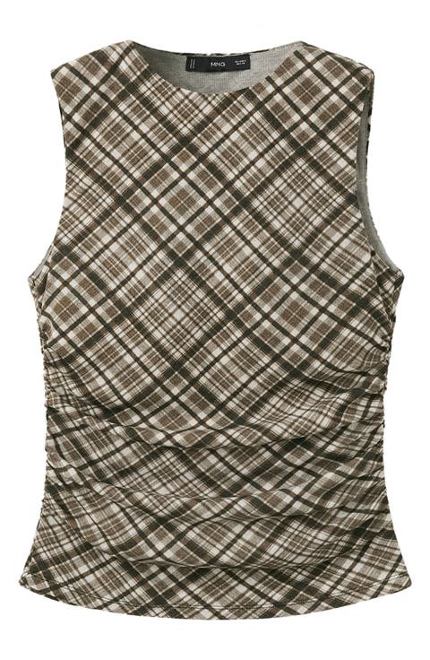 Plaid Draped Sleeveless Top