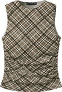 MANGO Plaid Draped Sleeveless Top