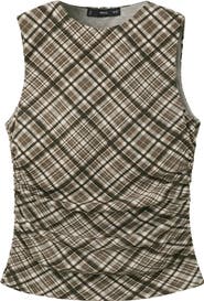 MANGO Plaid Draped Sleeveless Top
