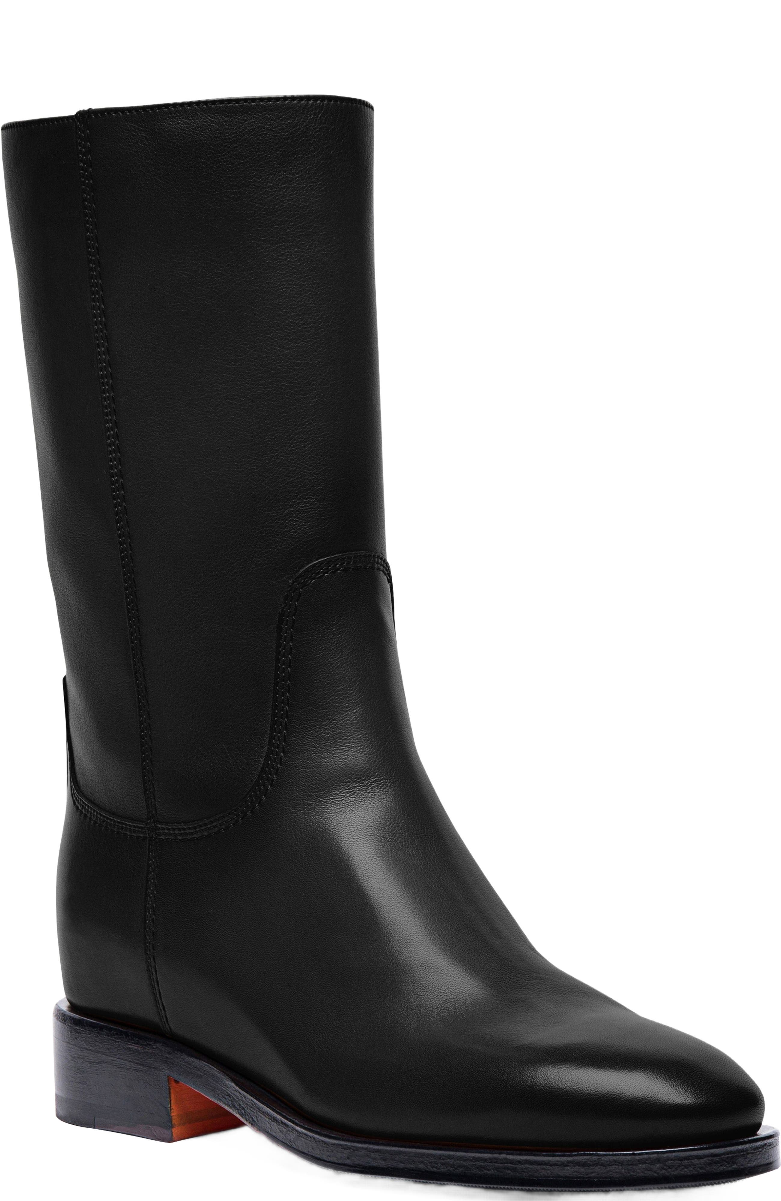 Santoni Women's Fleeces Black Leather Boot, Alternate, color, Black