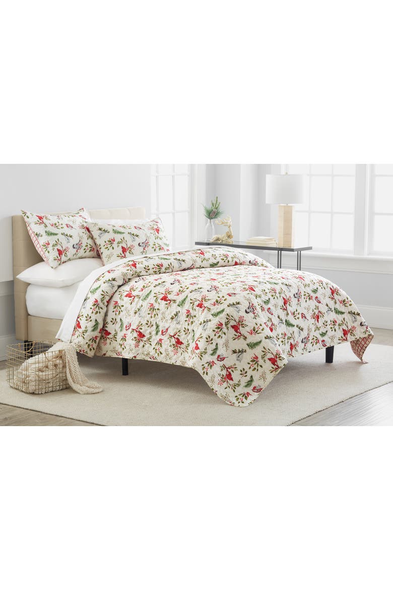 Nature's Holiday Cotton Quilt Set  - Reversible and Machine Washable, Main, color, Red