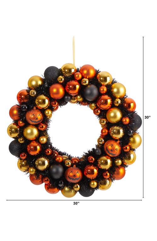 Nearly Natural Halloween Shatterproof Pumpkin Ornament Wreath In Multi