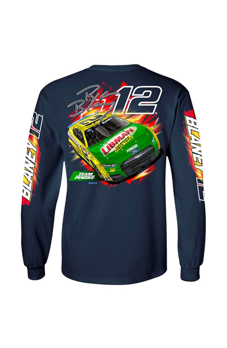 TEAM PENSKE Men's Team Penske Navy Ryan Blaney Menards Car 4-Spot Long Sleeve T-Shirt, Alternate, color,