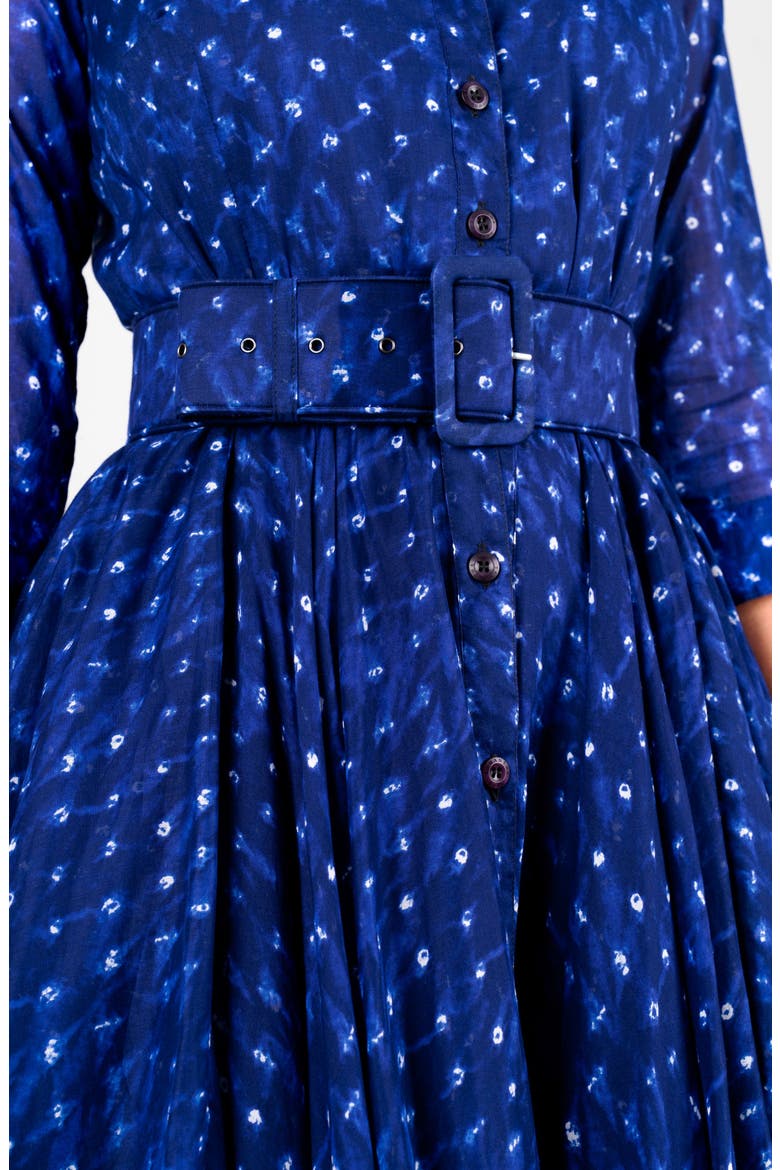 Shibori Midnight Border A-Line Midi Shirtdress, Alternate, color, Admiral Blue