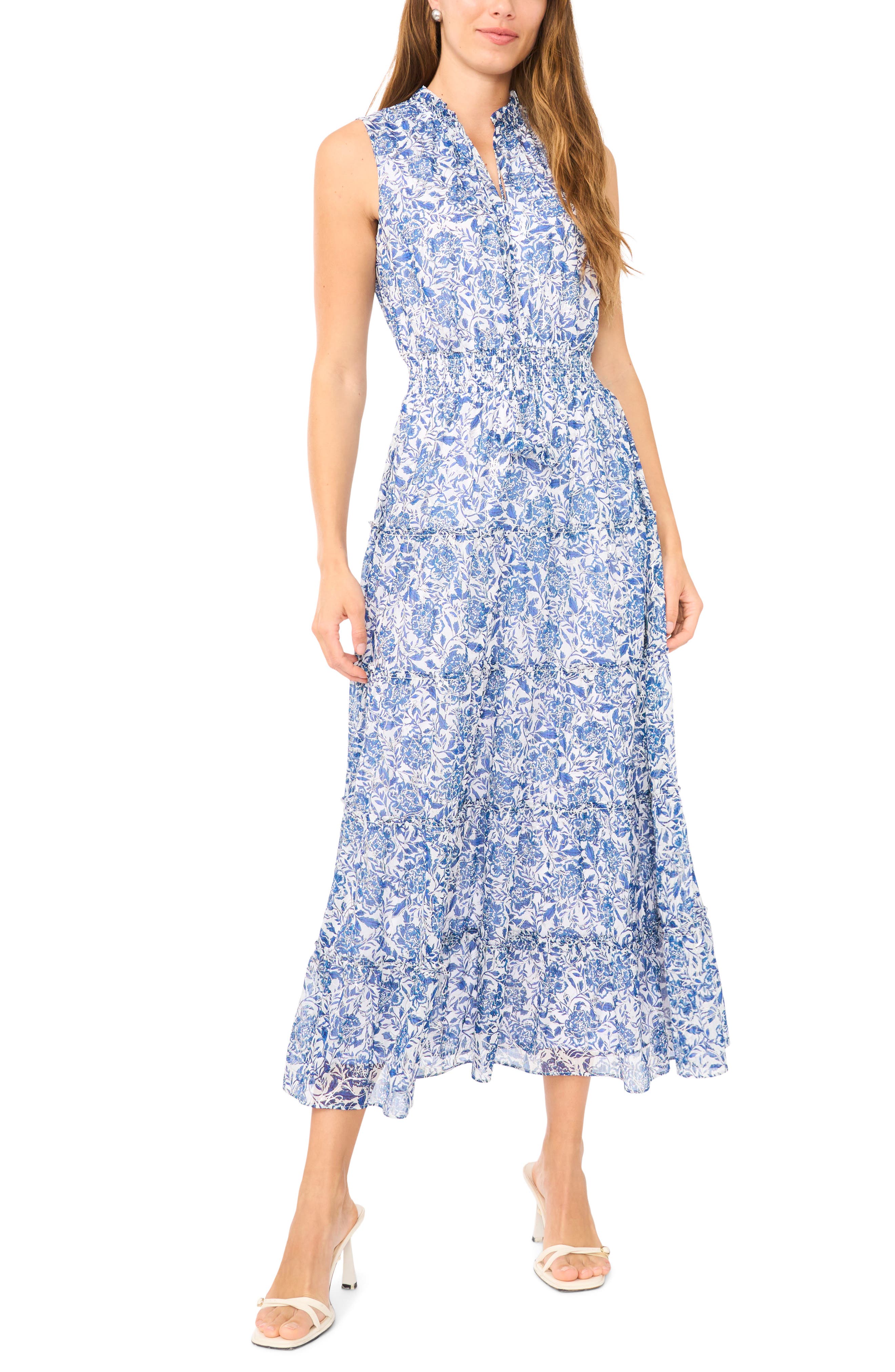 Halogen® Tiered Tie Neck Maxi Dress