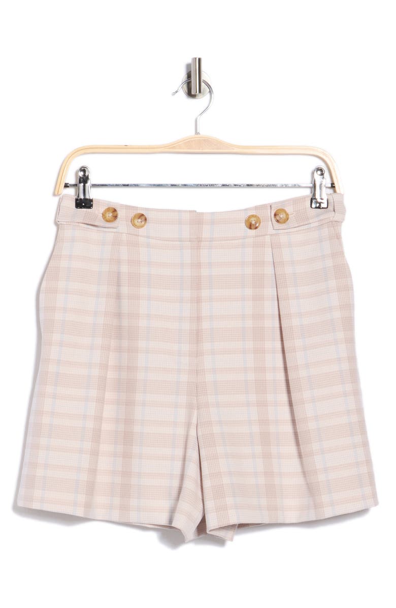 Derek Lam 10 Crosby Boswell Plaid Shorts, Main, color, Taupe/ Blue Plaid