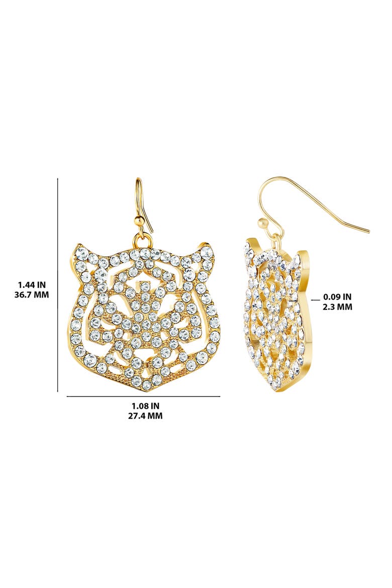 Tiger Drop Earrings with Clear Crystals, Alternate, color, Gold