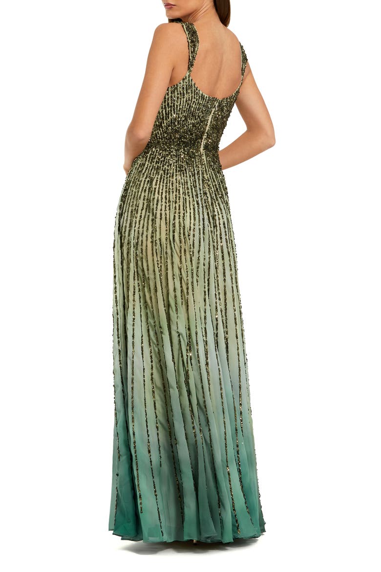 Women's Ombre Beaded Scoop Neck A-Line Gown, Alternate, color, Patina Green