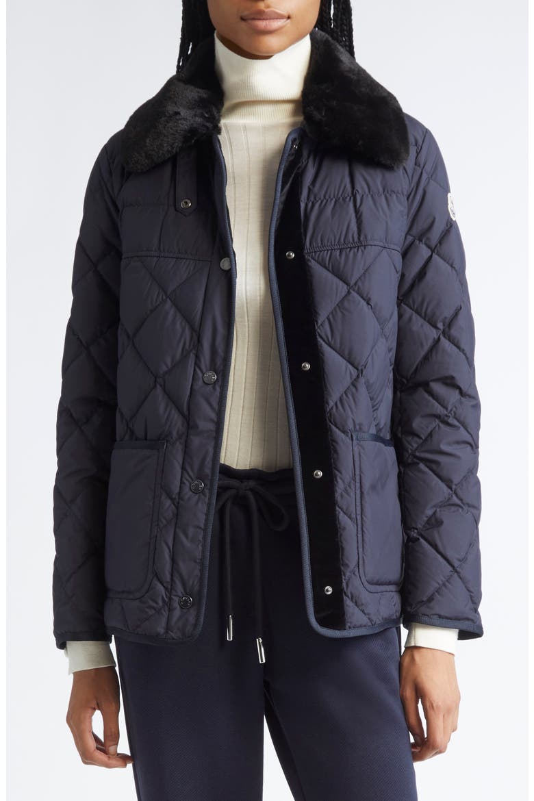 Cygne Quilted Down Jacket with Faux Fur Collar, Alternate, color, DARK NAVY BLUE