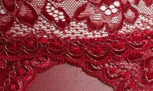 Coquette Lace Underwire Bra & Crotchless Garter Panty Set In Red