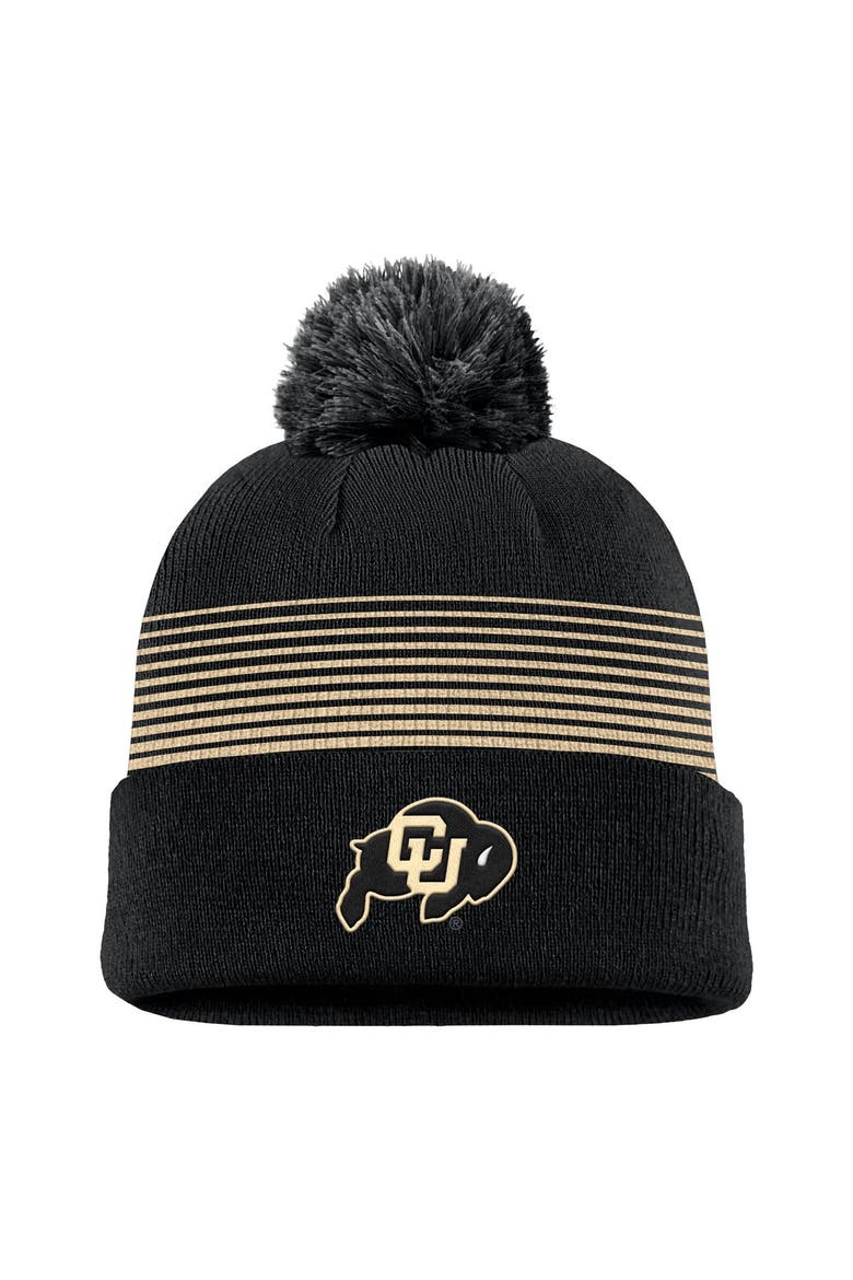 Men's Nike Black Colorado Buffaloes 2026 On-Field Peak Cuffed Knit Hat with Pom, Main, color, Black