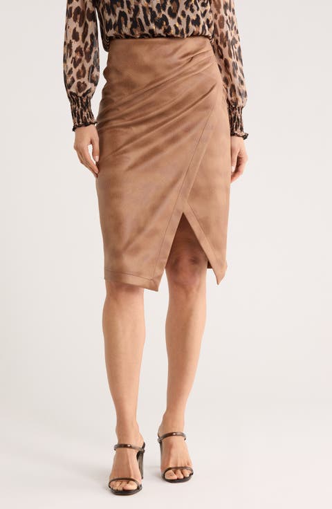 Faux Suede Faux Wrap Skirt