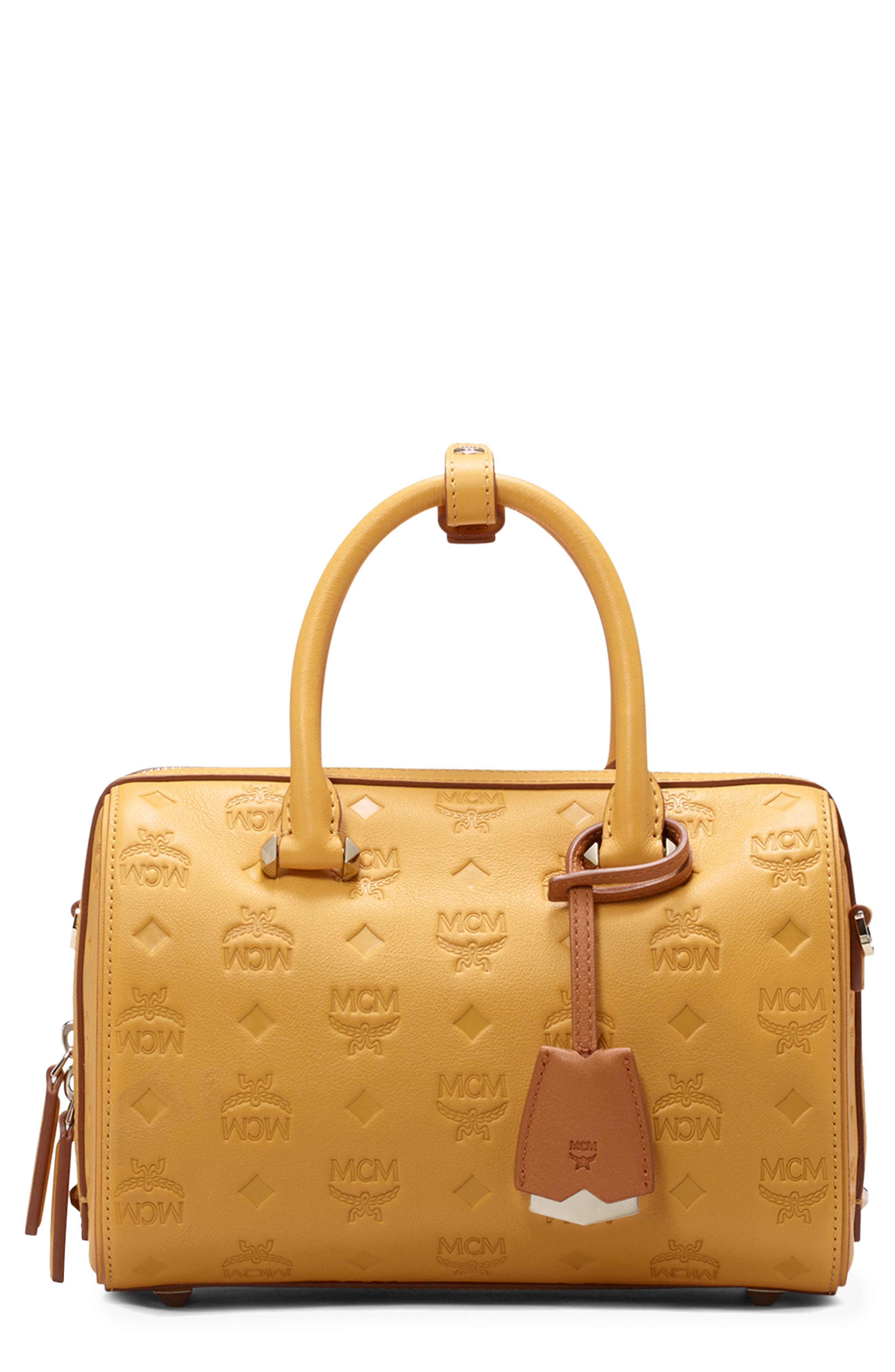 MCM Essential Boston 23 Monogram Leather Satchel, Main, color, 