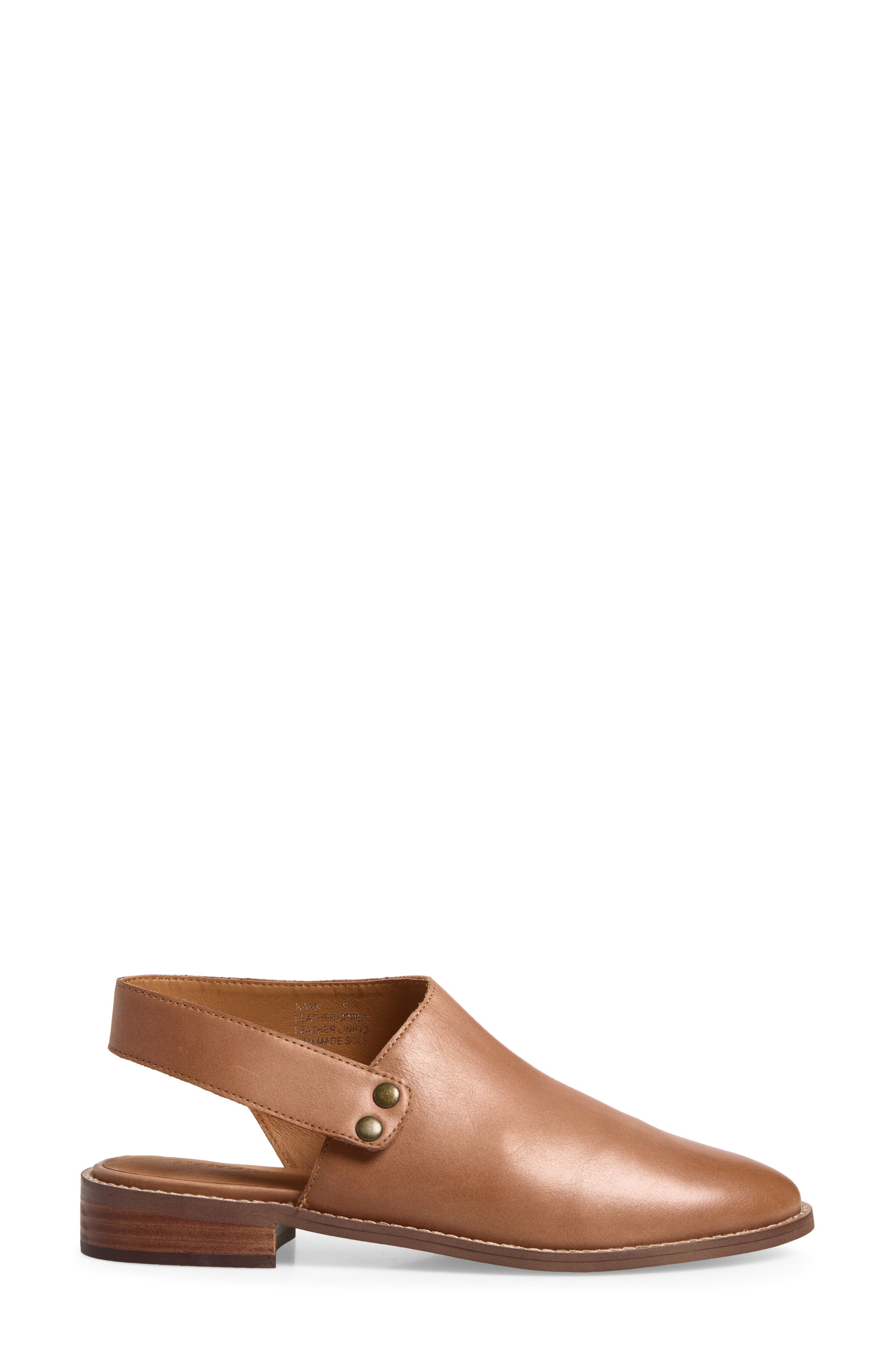 Kaan Leather Slingback Flat, Alternate, color, SADDLE LEATHER