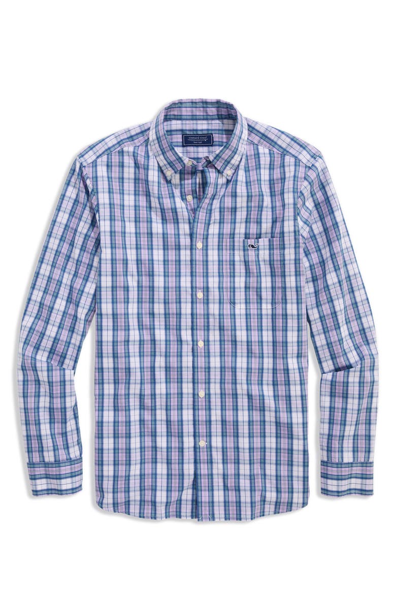 vineyard vines Washashore Classic Fit Plaid Stretch Cotton Button-Down Shirt, Main, color, Lilac Breeze