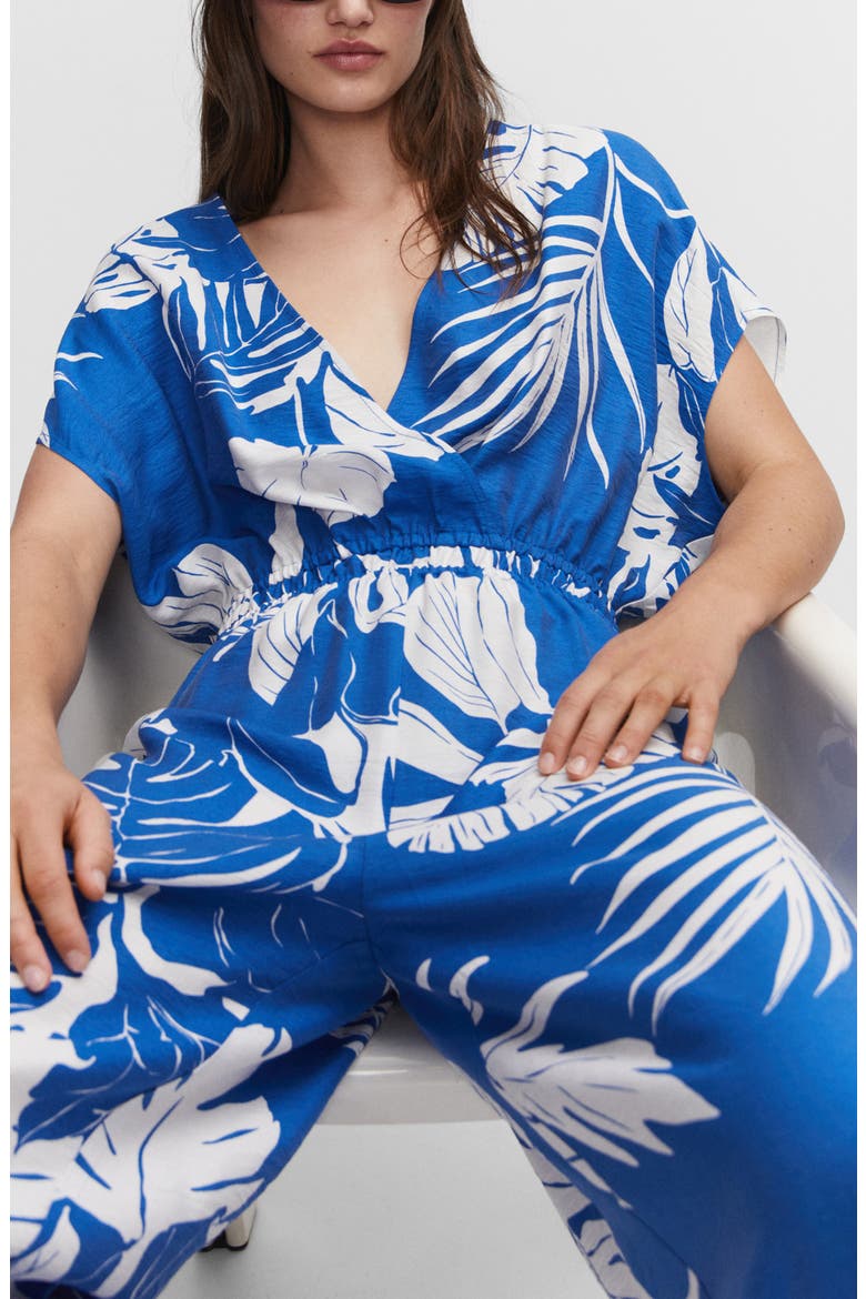 Tropical Palm Print Jumpsuit, Alternate, color, BLUE