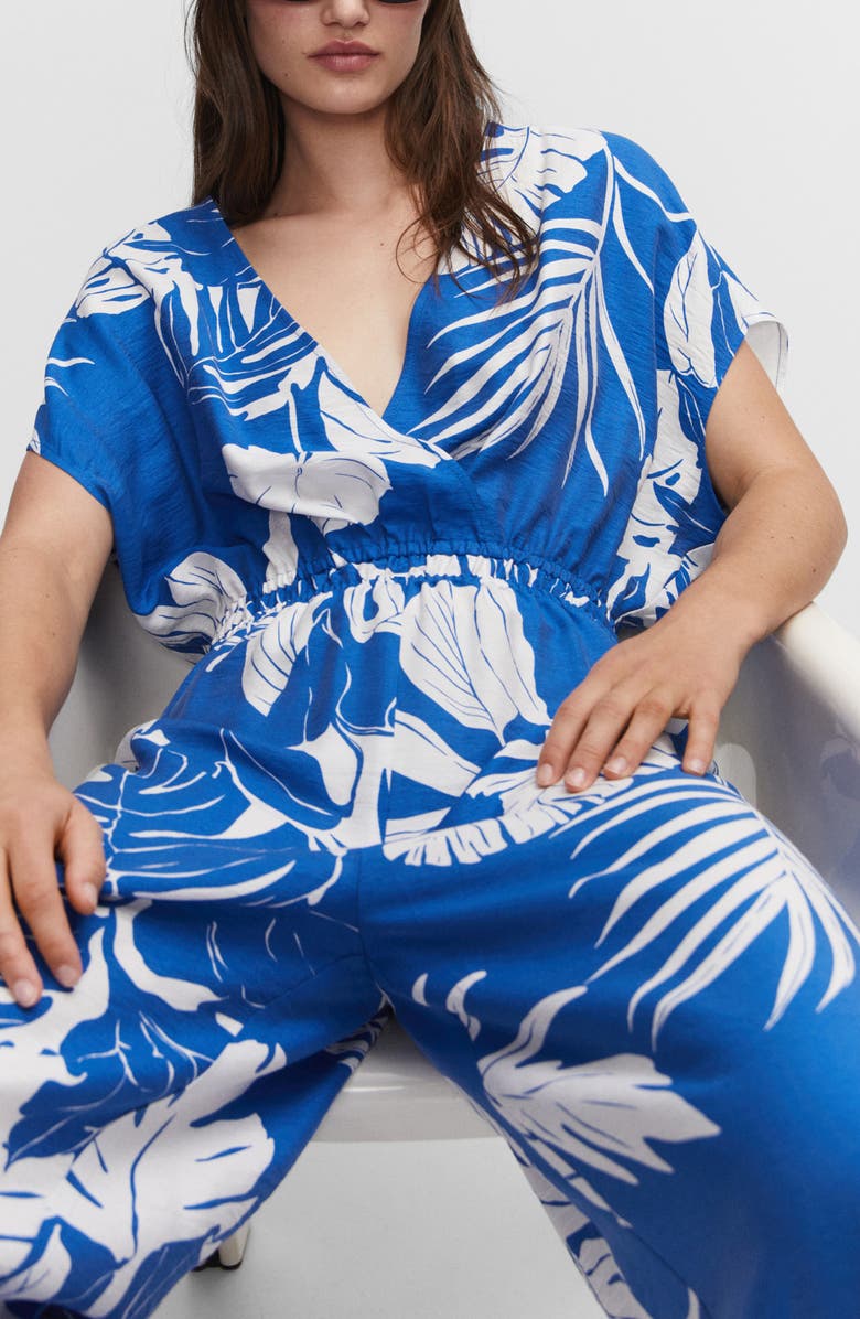 MANGO Tropical Palm Print Jumpsuit, Alternate, color, 
